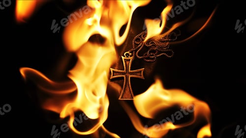 Preview: Christian Religion Symbol Cross on Fire