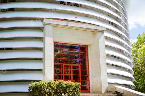 Preview: round telescope building with red door