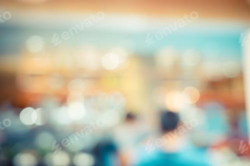 Preview: Blurred background of customer sitting in coffee shop or cafe restaurant with bokeh light