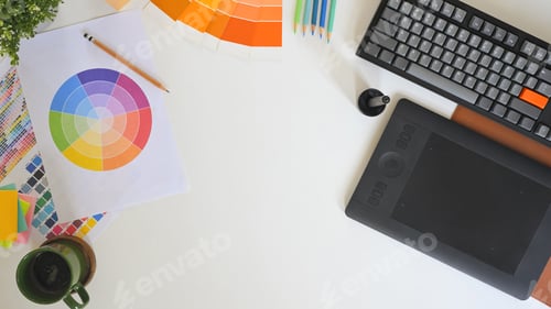 Preview: Graphic designer workspace top view