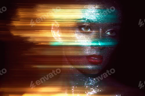 Preview: Portrait of beautiful woman with sparkles on her face