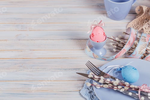 Preview: Easter table setting with willow branches and cutlery