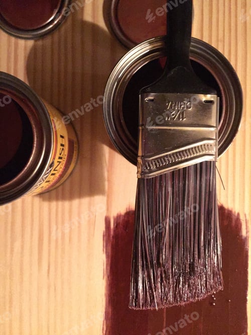 Preview: Paint Brush and Cans on Wood Surface