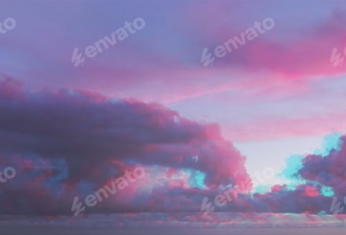 Preview: Abstract watercolour ultraviolet clouds sky with glitch anaglyph, 3D effect pattern background