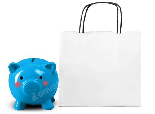 Preview: Blue Piggy Bank with White Shopping Bag