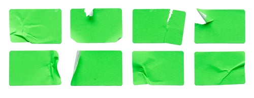 Preview: A set of green rectangular paper sticker label isolated on white background.
