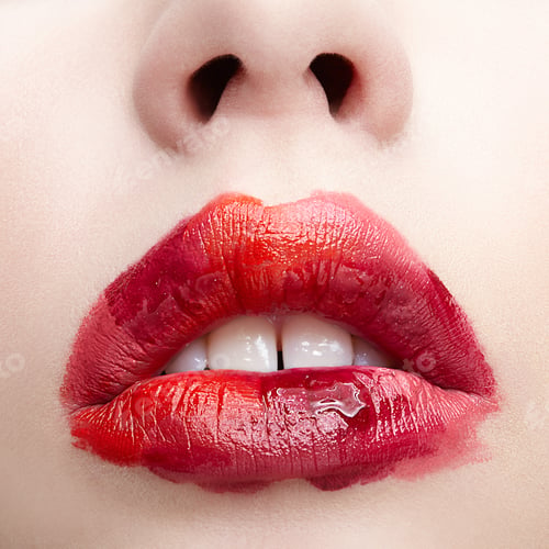 Preview: Closeup Macro Portrait Of Female Part Of Face. Human Woman Lips With Unusual Alyapy Beauty Makeup