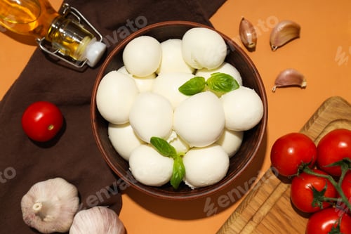 Preview: Mozzarella cheese, concept of tasty dairy products