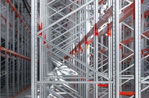 Preview: Background industrial metal shelving racks in a warehouse or factory