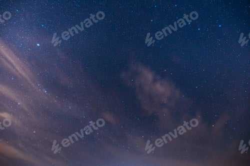 Preview: Real Night Sky Stars. Colorful Starry Sky With Some Clouds Background Backdrop