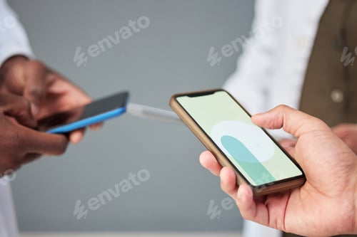 Preview: Business people, hands and phone screen for networking, communication or sharing information at the