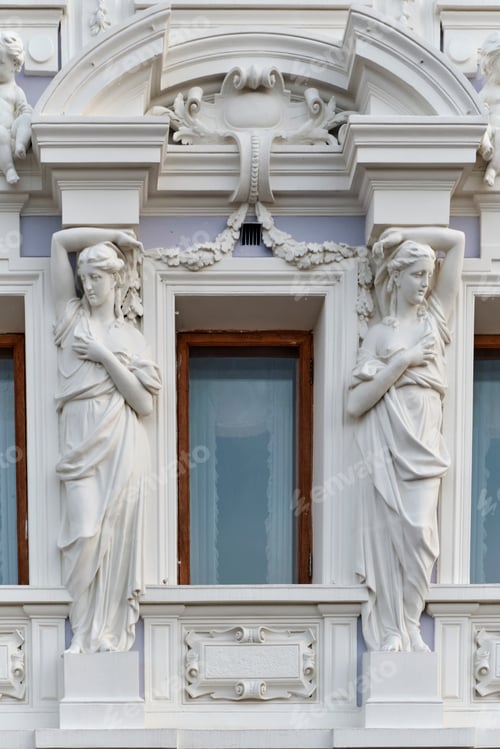 Preview: Detail of facade of Rukavishnikov estate, built during eclectic period, Nizhny Novgorod, Russia.