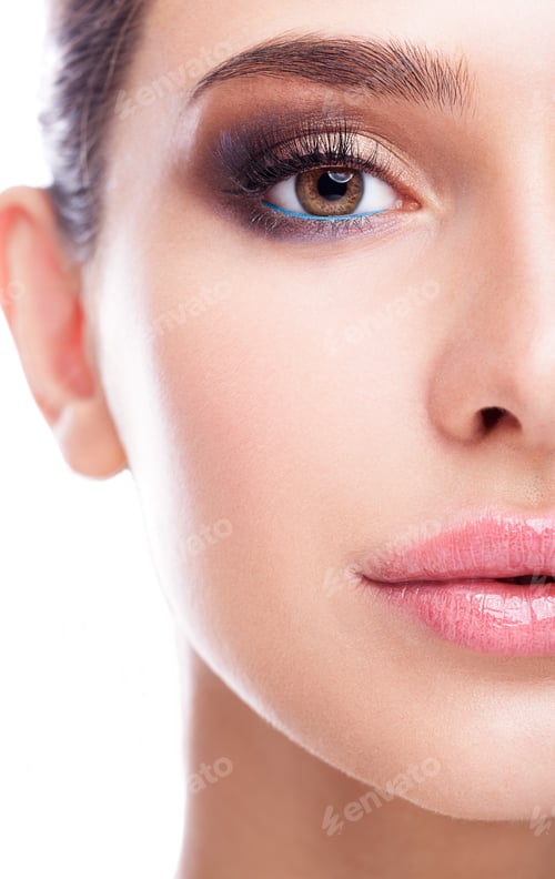 Preview: Half Face Female Beauty Portrait With Makeup In 2016 Year Colors - Aqua Limpet Shell Color Eye