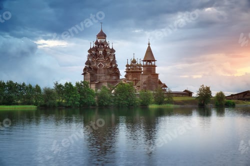 Preview: View of the famous Kizhi Pogost during the sunset.