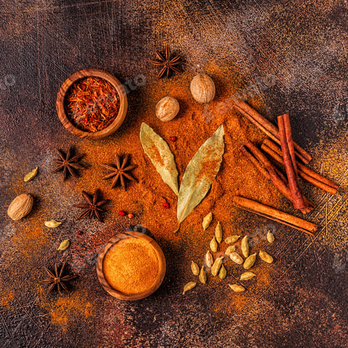 Preview: Spices ingredients for cooking. Spices concept.