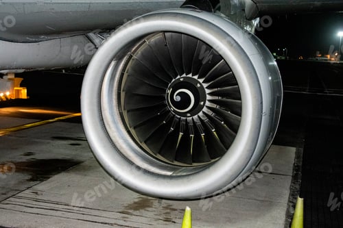 Preview: Airplane turbine at Cartagena airport, Colombia. Fossil fuel airplane exterior night activity