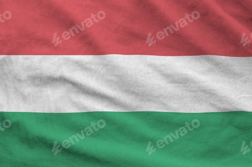 Preview: Hungary flag depicted on folded wavy fabric of old cloth