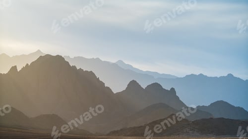 Preview: The picturesque mountain on the background of foggy sky