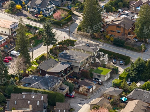 Preview: Aerial View Of Residential Neighborhood In Horseshoe Bay, West Vancouver, BC, Canada On A Sunny Day