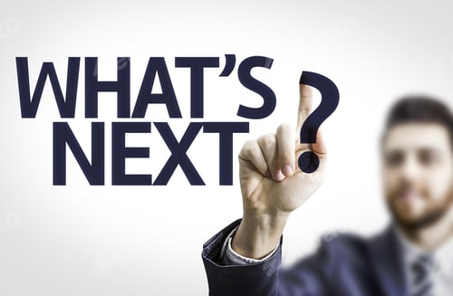 Preview: Business Man Pointing To Transparent Board With Text: What'S Next?