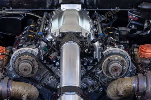 Preview: The powerful engine of car, Internal design of engine, Car engine part, Under the hood sports car.