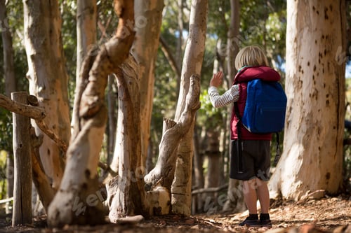 Preview: Little girl with backpack standing and waving her hand
