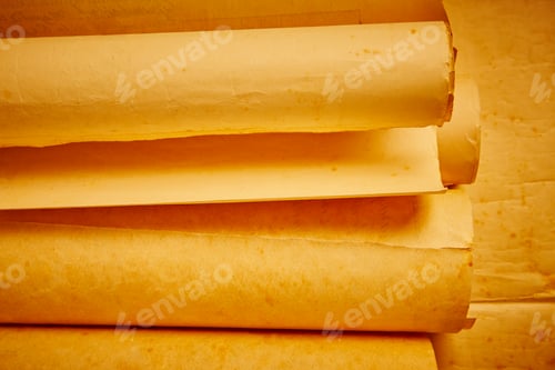 Preview: Old aged blank rolled parchments. Antique documents. Vintage manuscripts. Horizontal
