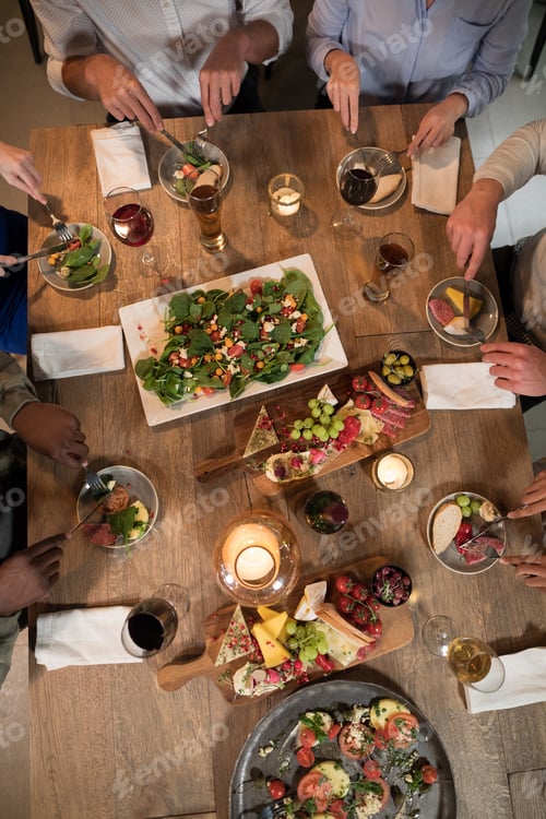 Preview: Overhead of friends dining together