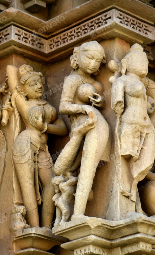 Preview: Stone carving sculptures Javari Temple, Khajuraho, a UNESCO world Heritage site, India.
