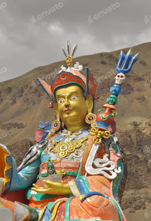 Preview: Closeup of Guru Padmasambhava statue in Sani village, Padum, Zanskar Valley, Ladakh, INDIA