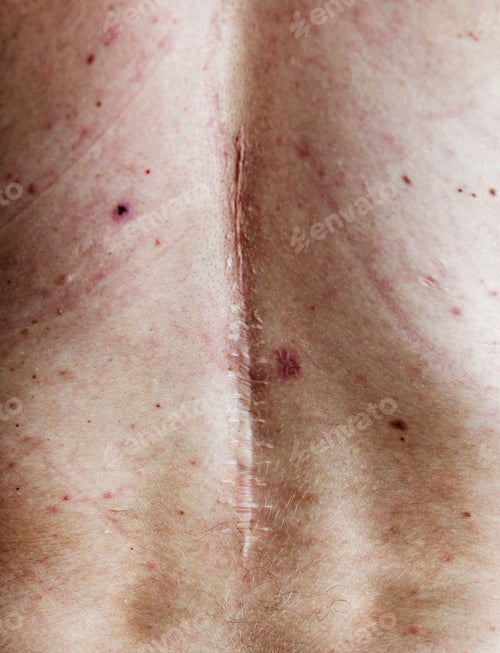Preview: Elderly person back surgery scar