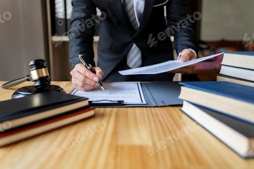 Preview: Attorney reading law code, studying constitution to protect human rights closeup, Male lawyer or jud