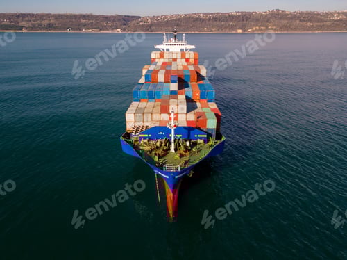Preview: Aerial view container ship, shipping or transportation concept background.