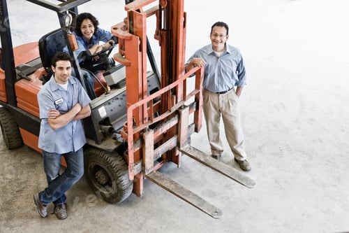 Preview: Mixed race team of workers and management person at a landscape company.