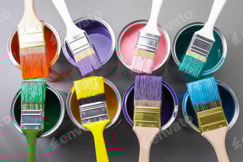 Preview: Colorful Paintbrushes with Brightly Colored Paint