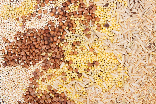 Preview: Mixed groats, amaranth, brown rice and quinoa seeds, healthy food concept