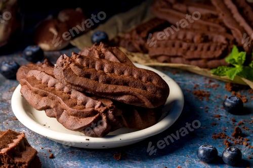 Preview: Chocolate shortbread cookies. Dark background