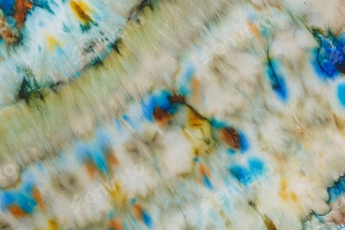 Preview: abstract pattern on silk fabric texture in blue, yellow, green colors