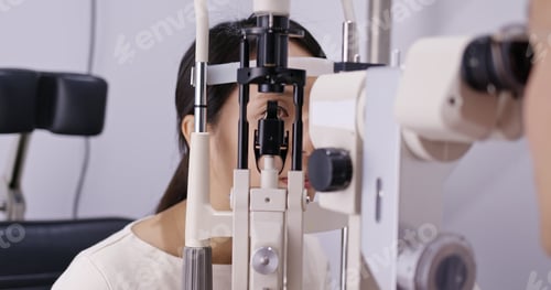 Preview: Woman check on eye at clinic
