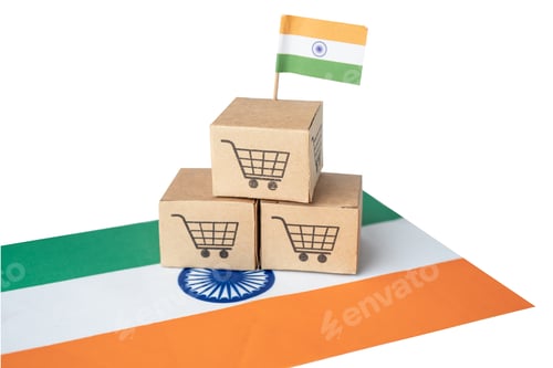 Preview: Shopping cart logo with India flag, Shopping online Import Export eCommerce finance business