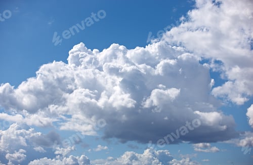 Preview: Nature, space and weather with clouds in blue sky for heaven, peace and climate. Sunshine, mockup a