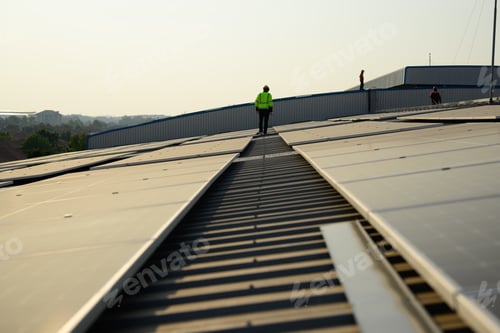 Preview: Solar panels on rooftop, Photovoltaic modules for renewable energy