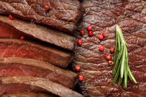 Preview: Roasted beef steaks, close up and selective focus