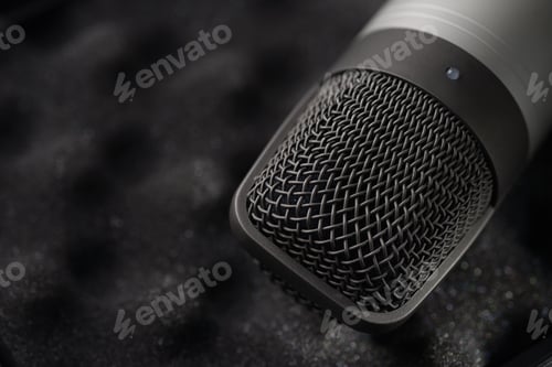 Preview: Gray studio condenser microphone on black soft foam