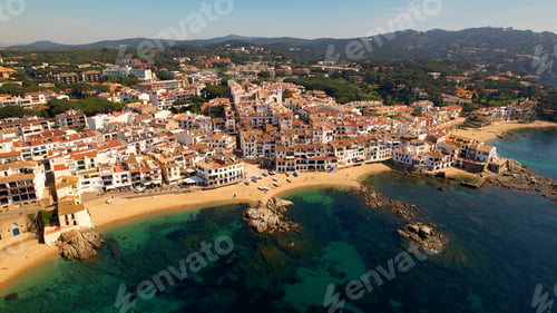 Preview: Aerial view of Costa Brava paradise beach in summer. Calella de Palafrugell village