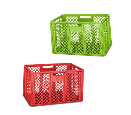 Preview: green and red folding boxes isolated on white