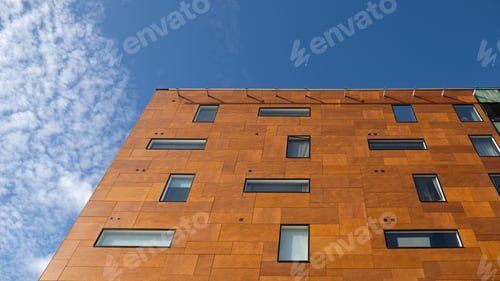 Preview: Exterior of modern brown house object. Architectural detail of a skyscraper, close-up on the windows