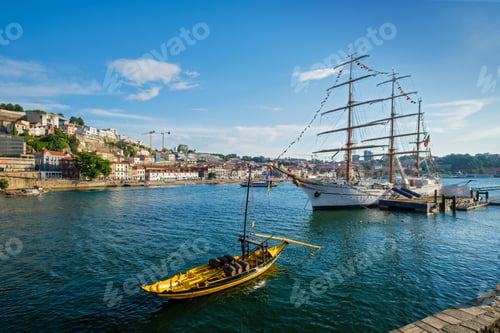 Preview: View of Vila Nova de Gaia city, Porto, Portugal on sunset