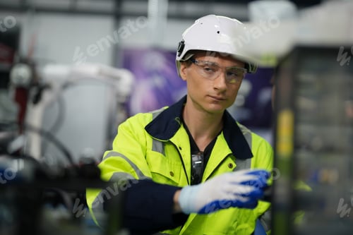 Preview: Engineering technology and smart factory concept with AI automation system by using robots automated