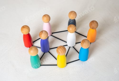 Preview: Multicolored figures of people are connected by lines. Multiculturalism